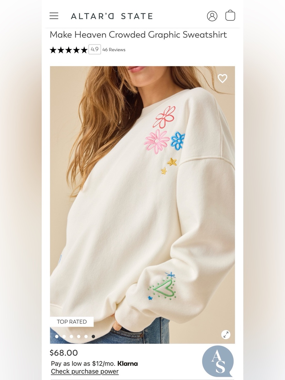 Altar’d State Make Heaven Crowded Embroidered Sweatshirt Large